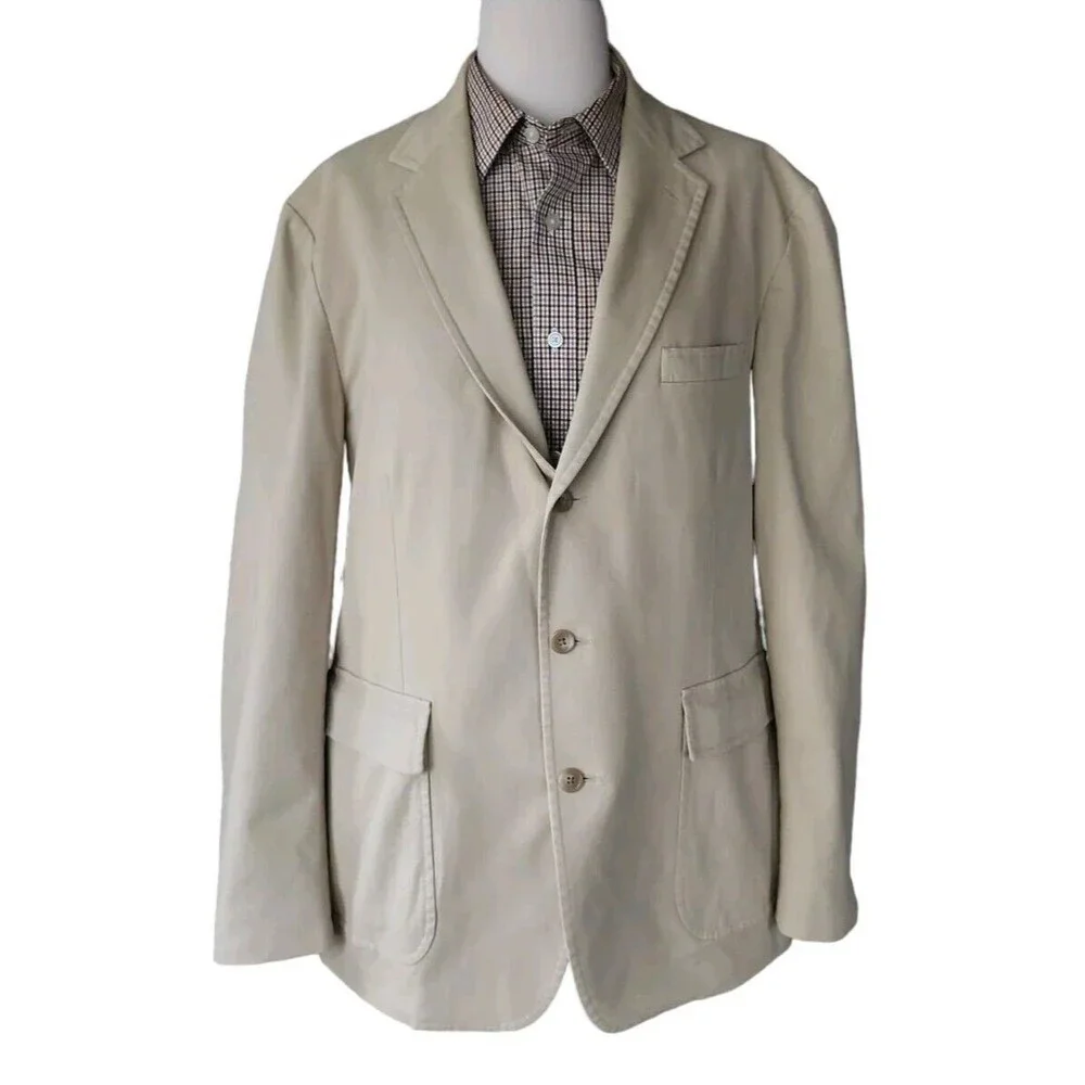 Polo Ralph Lauren Preppy Career Blazer Men's Size 44L Beige Chino Cotton Stretch